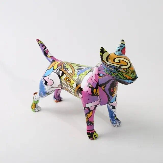 Graffiti Bullterrier Painted Sculptures and Statues Office Decor Resin Crafts -