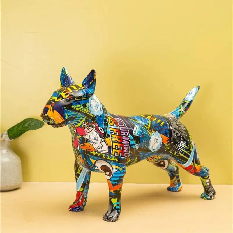 Graffiti Bullterrier Painted Sculptures and Statues Office Decor Resin Crafts -