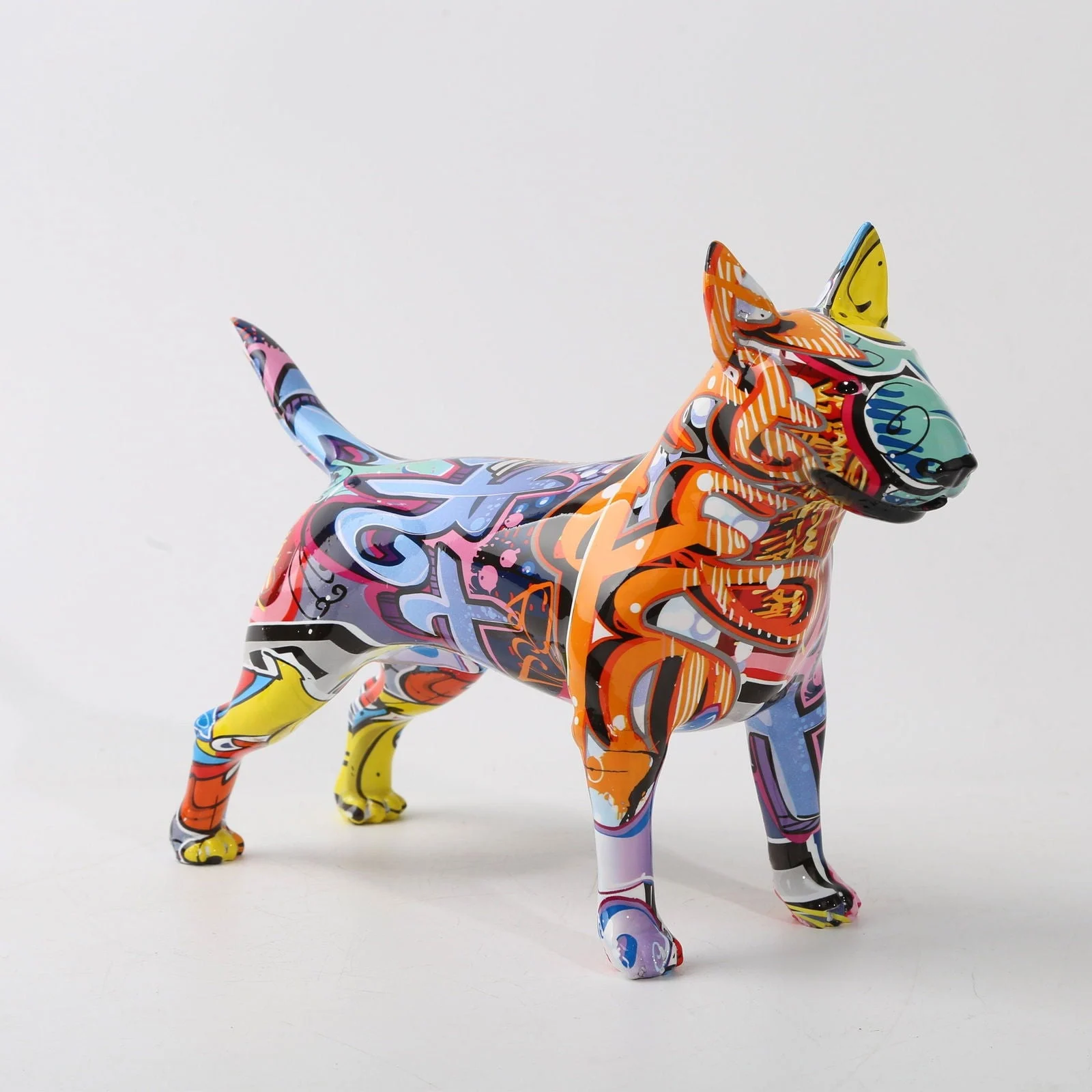 Graffiti Painted Bull Terrier Dog Art Sculpture -