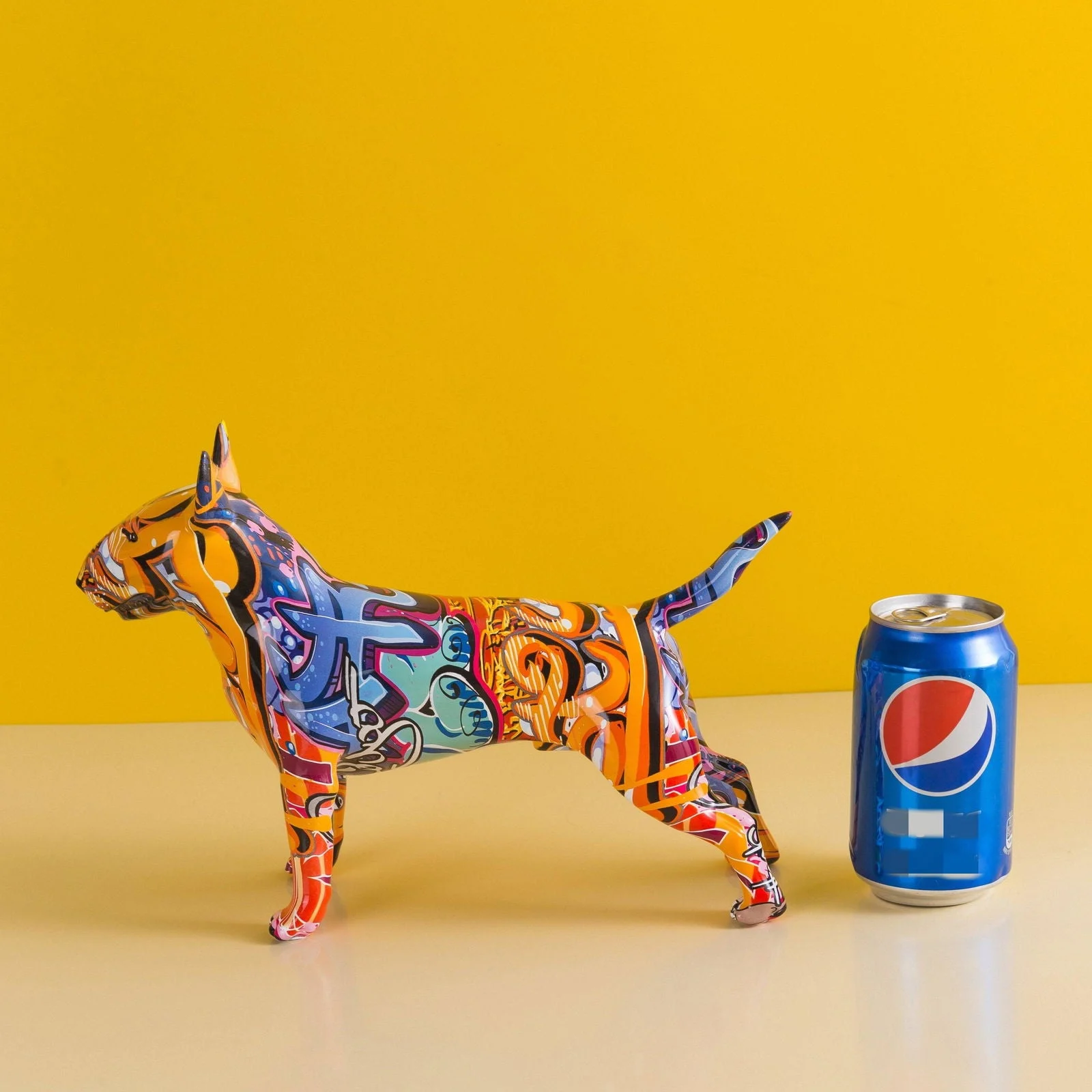 Graffiti Painted Bull Terrier Dog Art Sculpture -