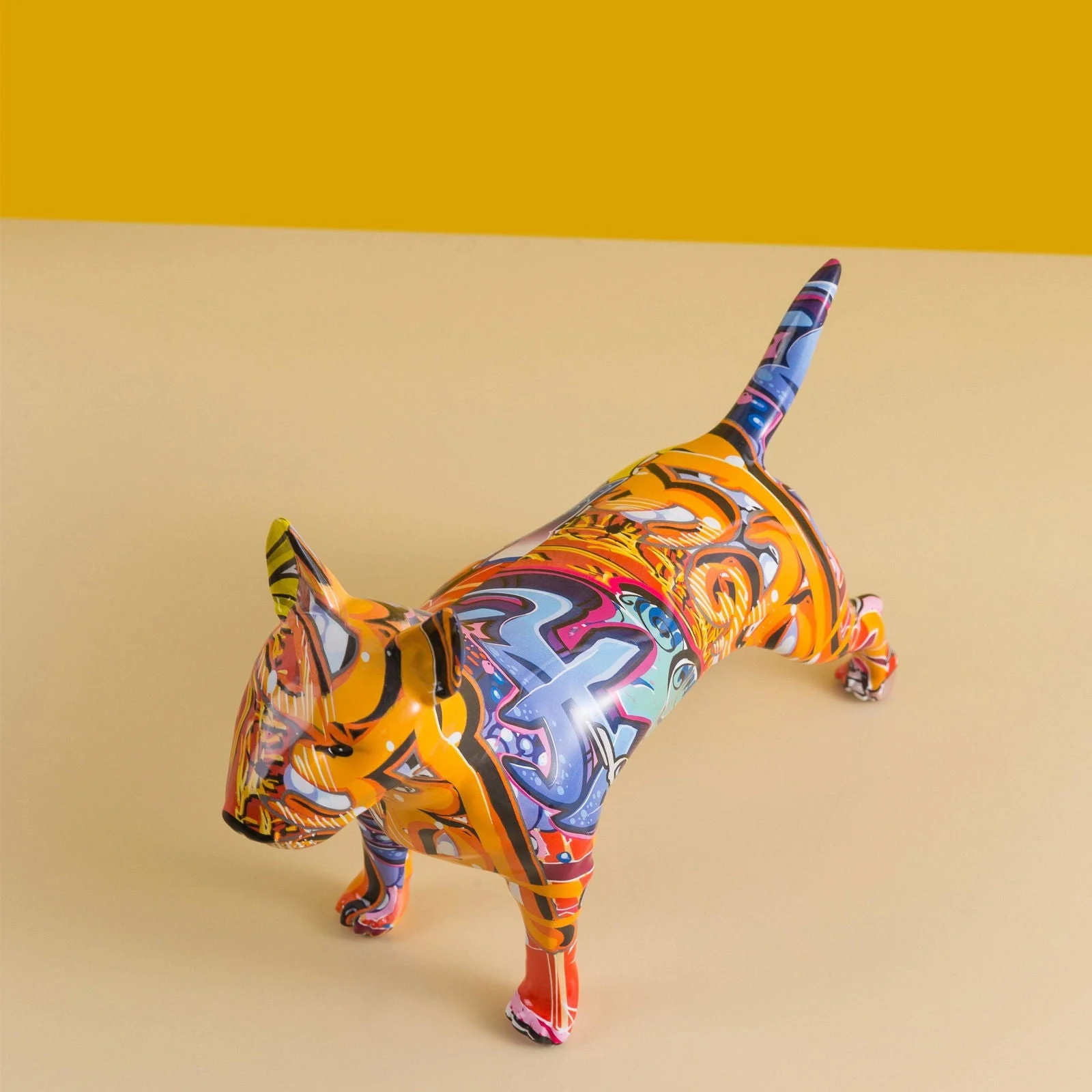 Graffiti Painted Bull Terrier Dog Art Sculpture -