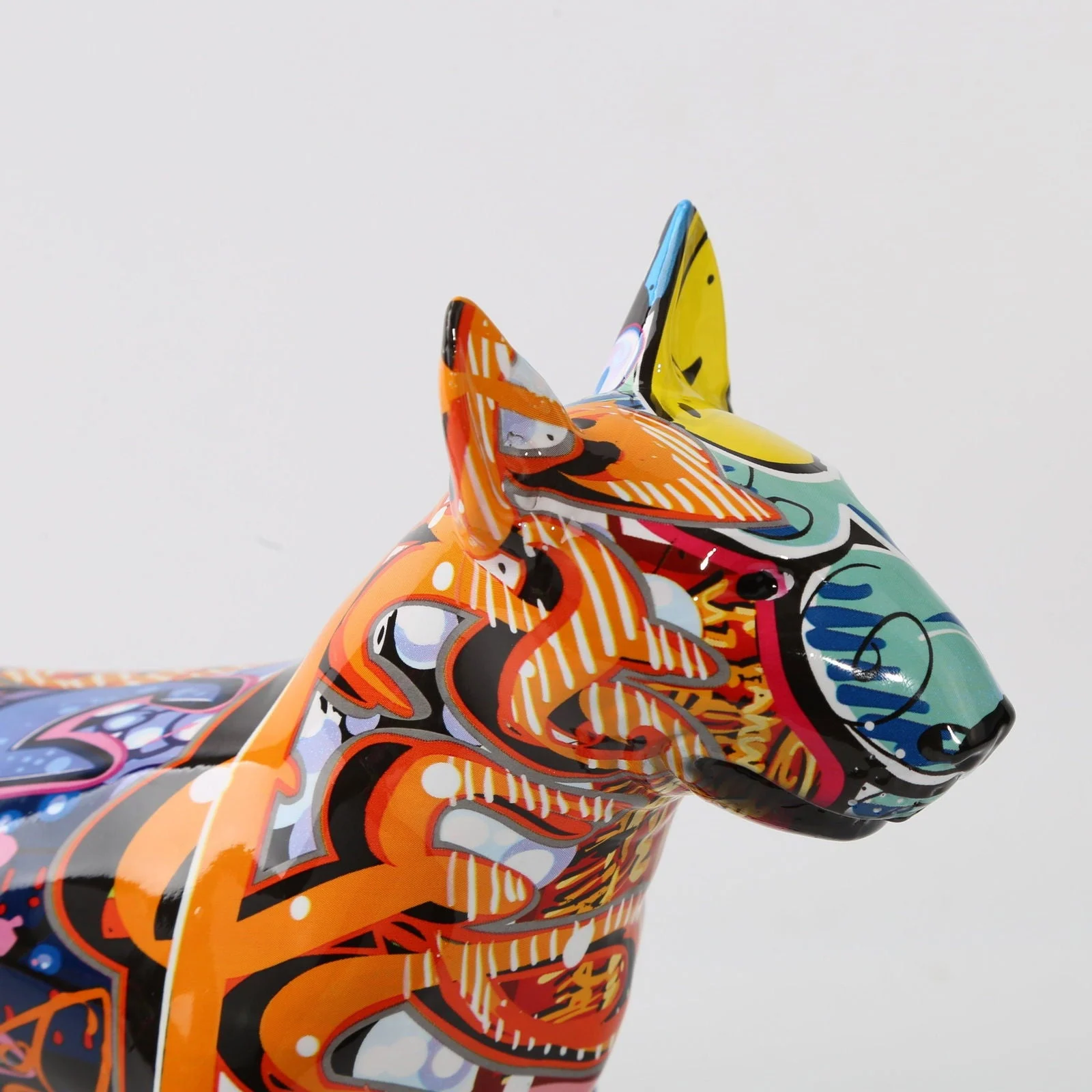 Graffiti Painted Bull Terrier Dog Art Sculpture -