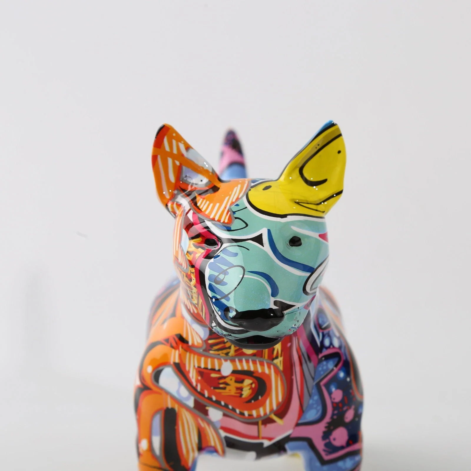 Graffiti Painted Bull Terrier Dog Art Sculpture -