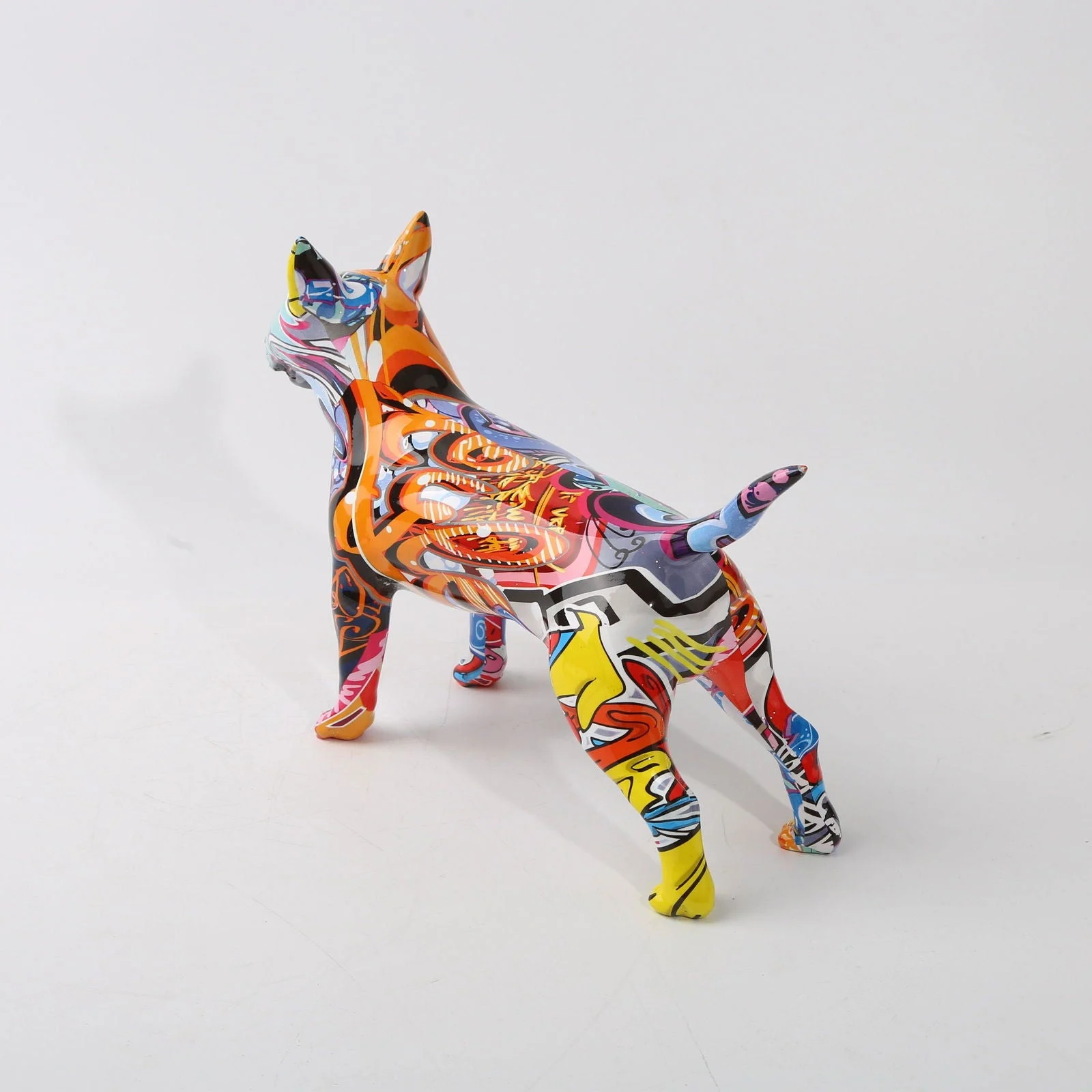 Graffiti Painted Bull Terrier Dog Art Sculpture -