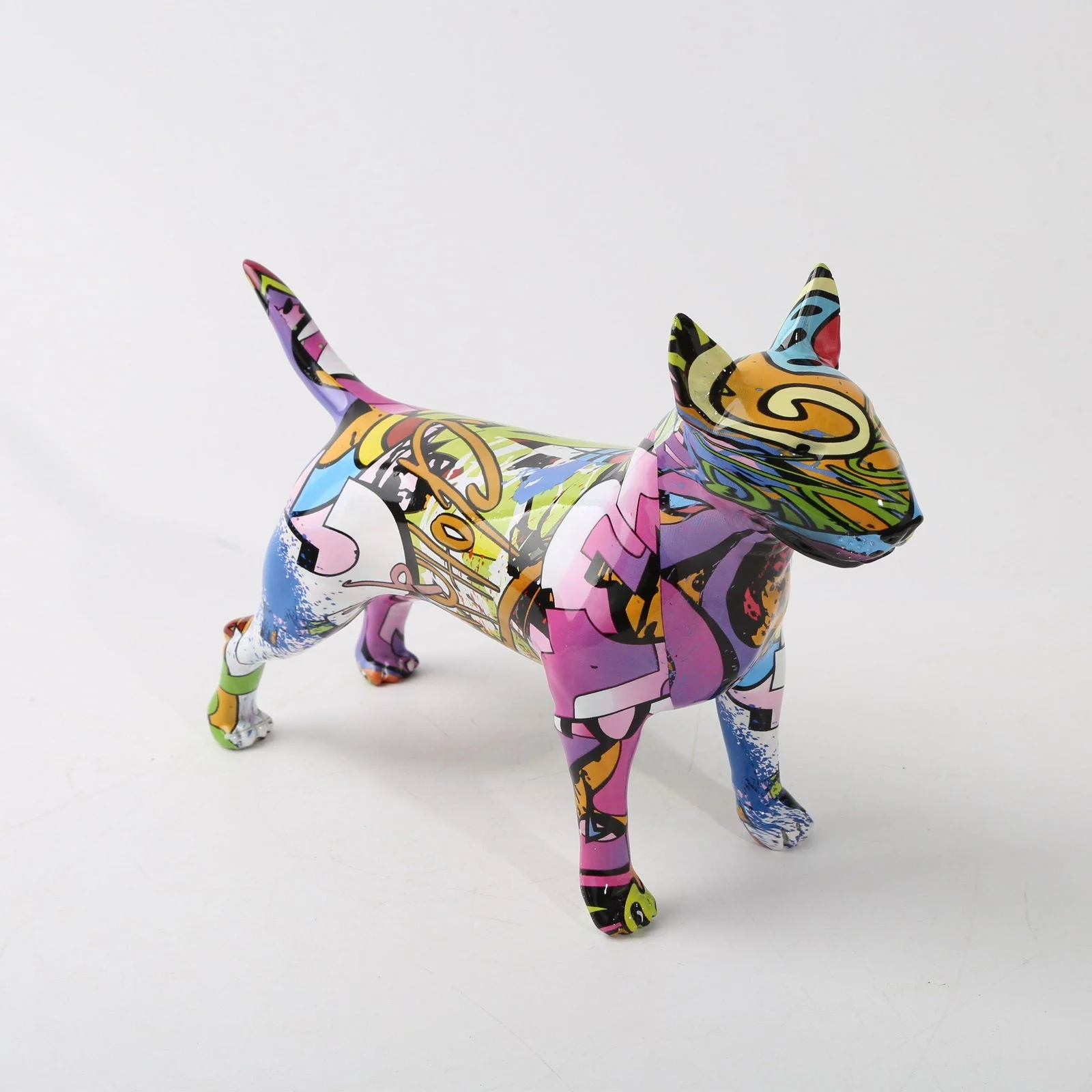 Graffiti Painted Bull Terrier Dog Art Sculpture -