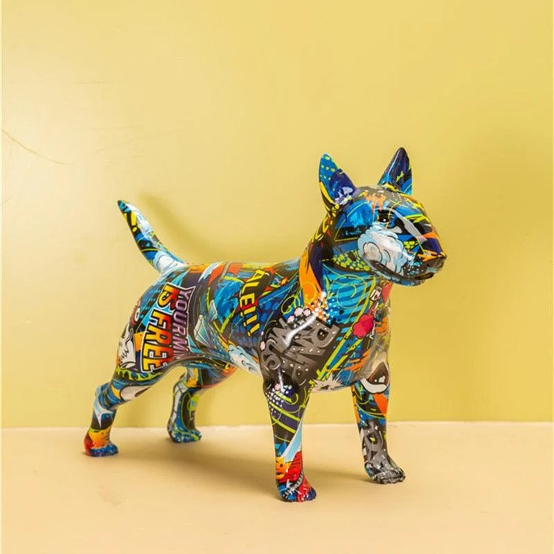 Graffiti Painted Bull Terrier Dog Art Sculpture -