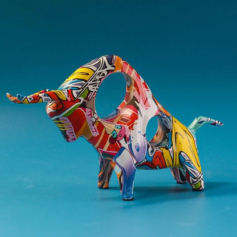 Graffiti Painted Cattle Animal Ox Statue -