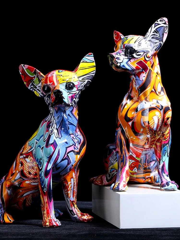 Graffiti Painted Chihuahua Dog Art Sculpture -