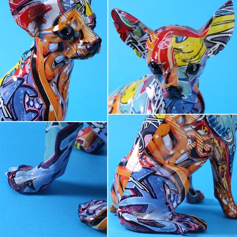 Graffiti Painted Chihuahua Dog Art Sculpture -