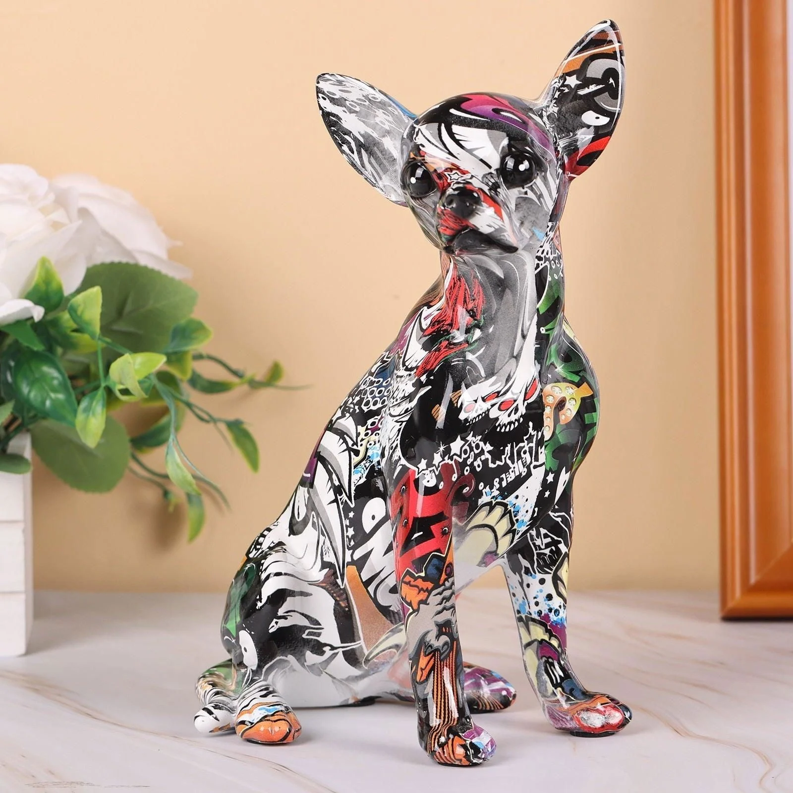 Graffiti Painted Chihuahua Dog Art Sculpture -