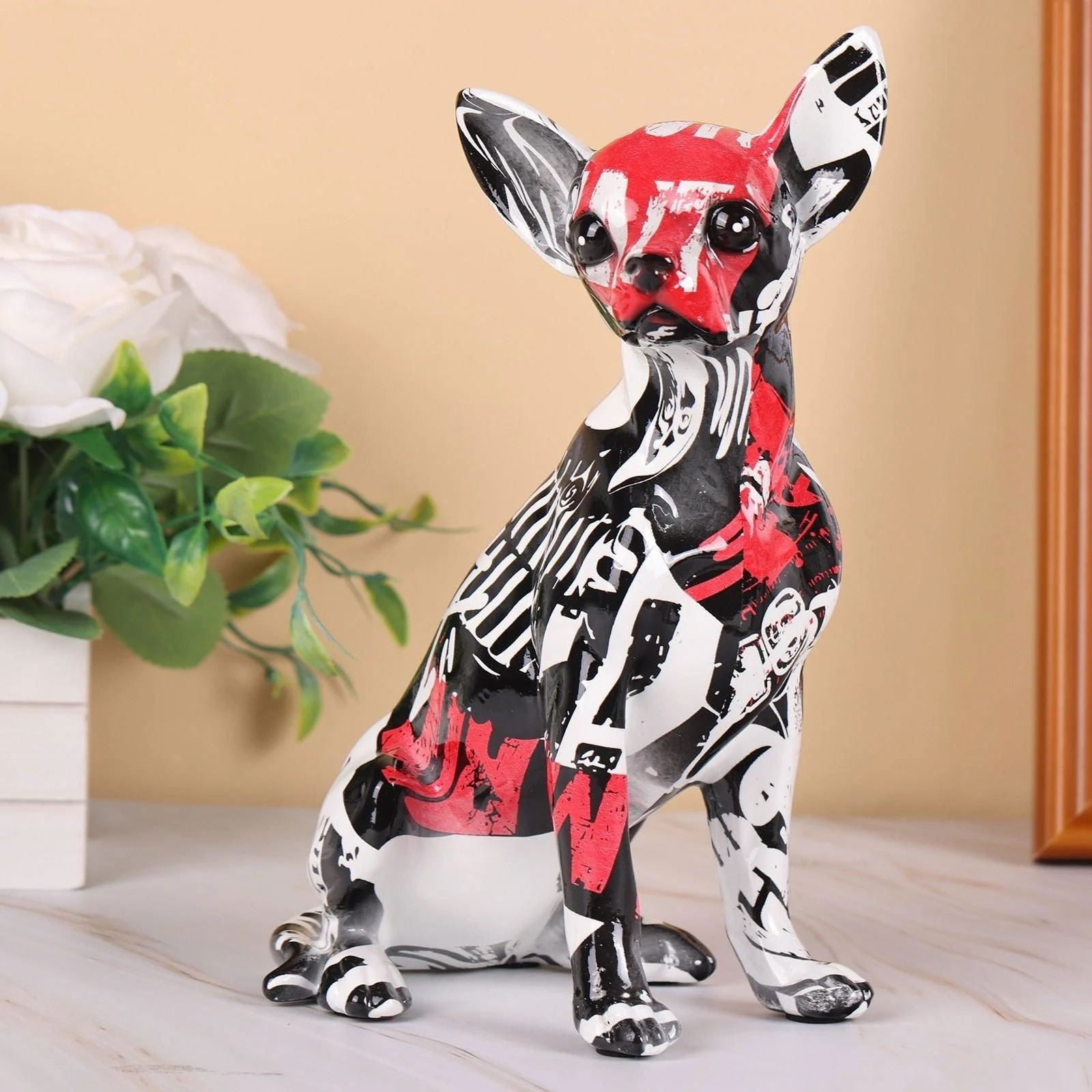 Graffiti Painted Chihuahua Dog Art Sculpture -