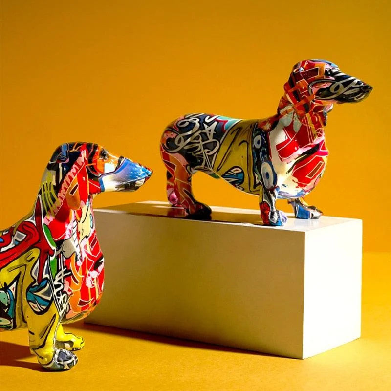 Graffiti Painted Dachshund Dog Sculpture -