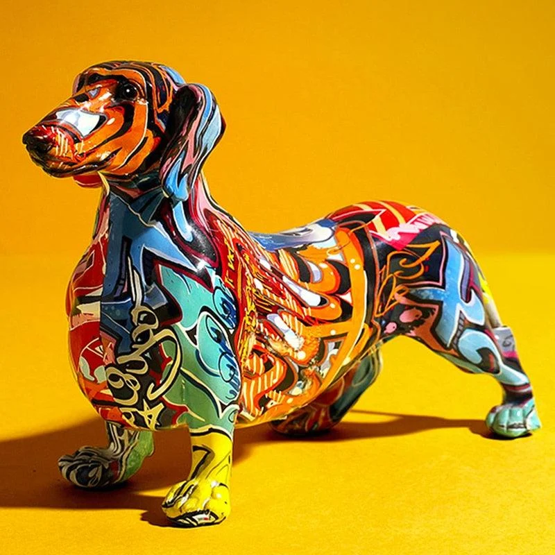 Graffiti Painted Dachshund Dog Sculpture -