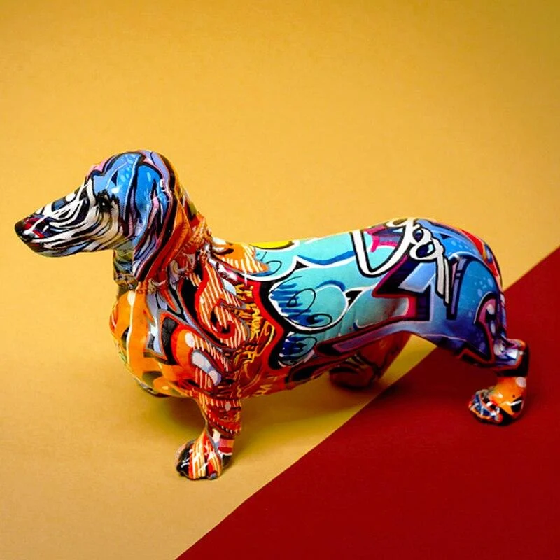 Graffiti Painted Dachshund Dog Sculpture -