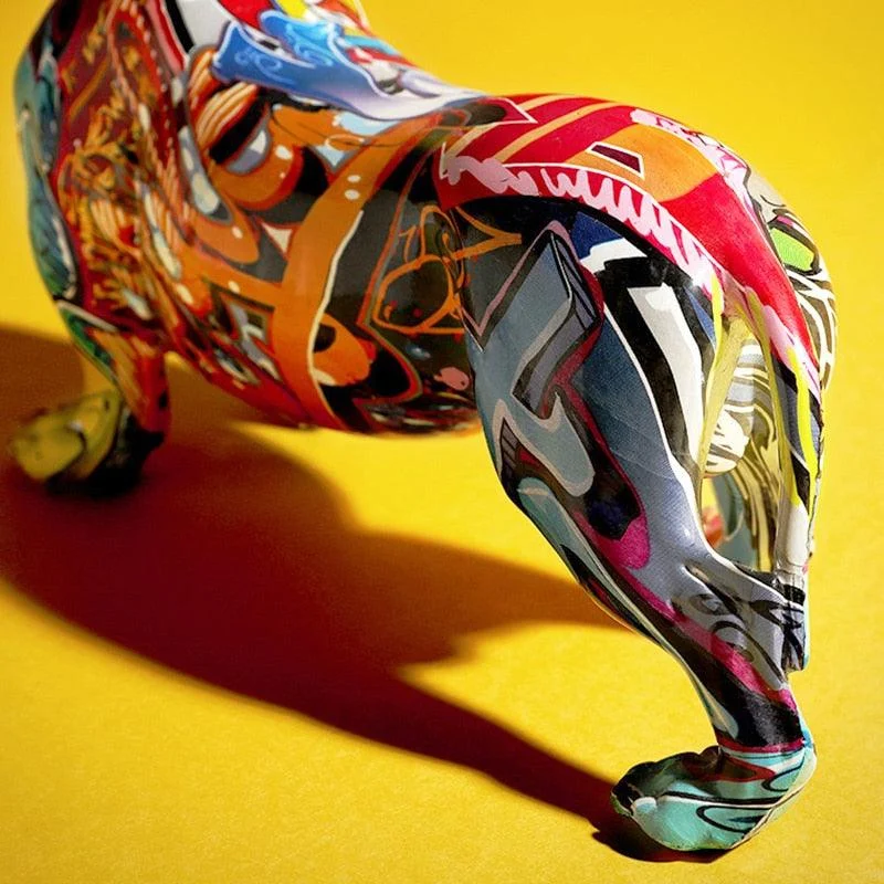 Graffiti Painted Dachshund Dog Sculpture -