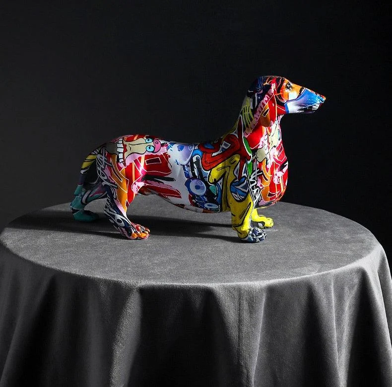 Graffiti Painted Dachshund Dog Sculpture -