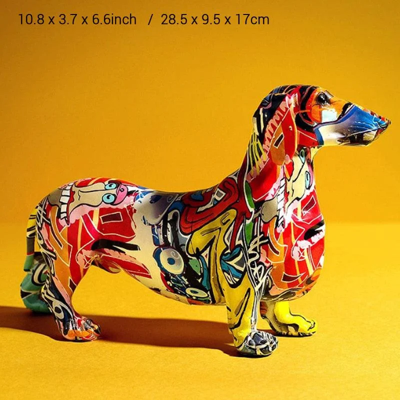 Graffiti Painted Dachshund Dog Sculpture -