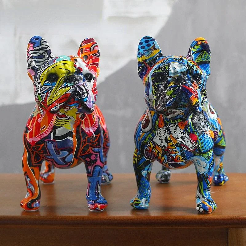 Graffiti Painted French Bulldog Dog Art Sculpture -