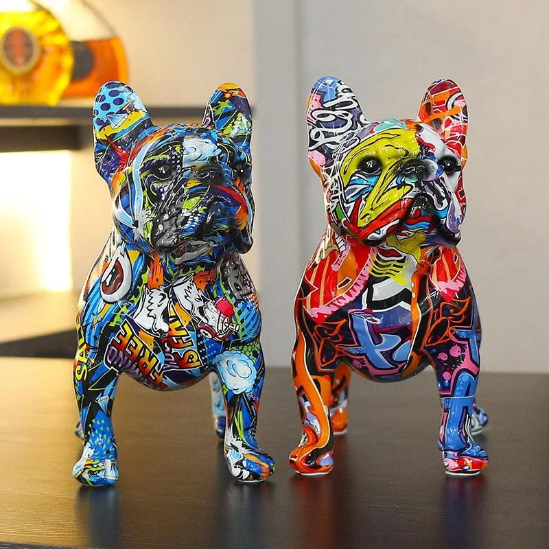 Graffiti Painted French Bulldog Dog Art Sculpture -