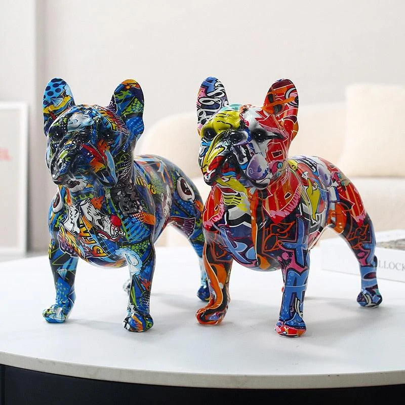 Graffiti Painted French Bulldog Dog Art Sculpture -