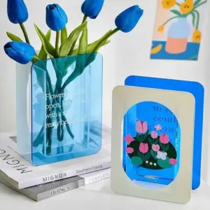 Green/Blue Flower Acrylic Book Vase - 
