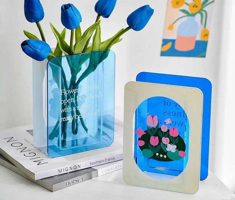 Green/Blue Flower Acrylic Book Vase -