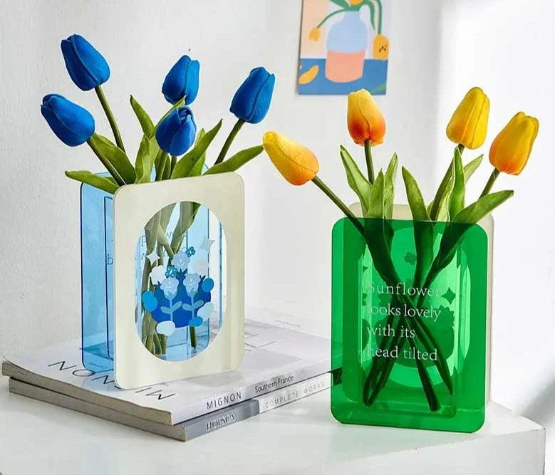 Green/Blue Flower Acrylic Book Vase -