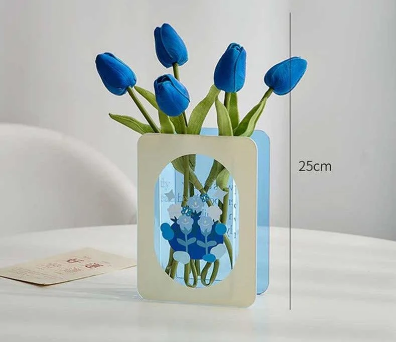 Green/Blue Flower Acrylic Book Vase -