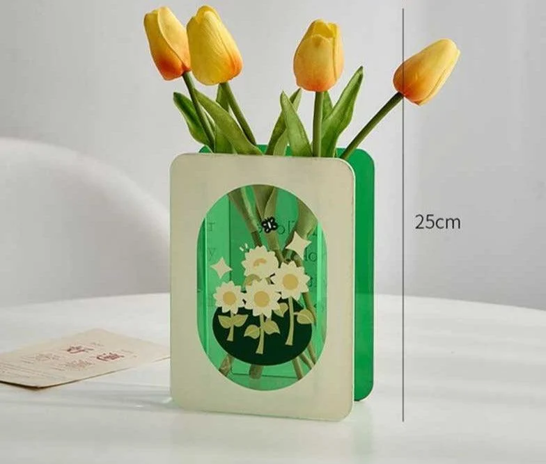 Green/Blue Flower Acrylic Book Vase -