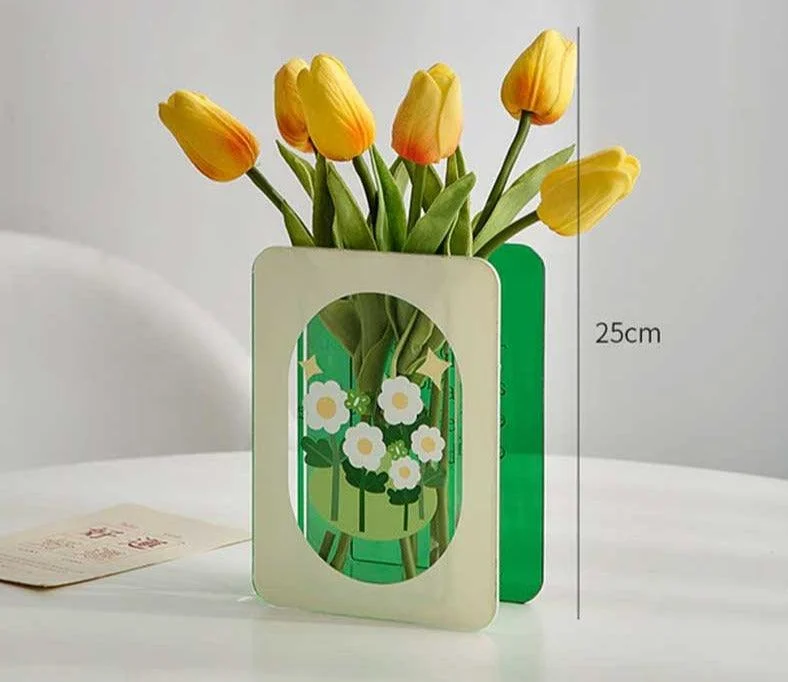 Green/Blue Flower Acrylic Book Vase -