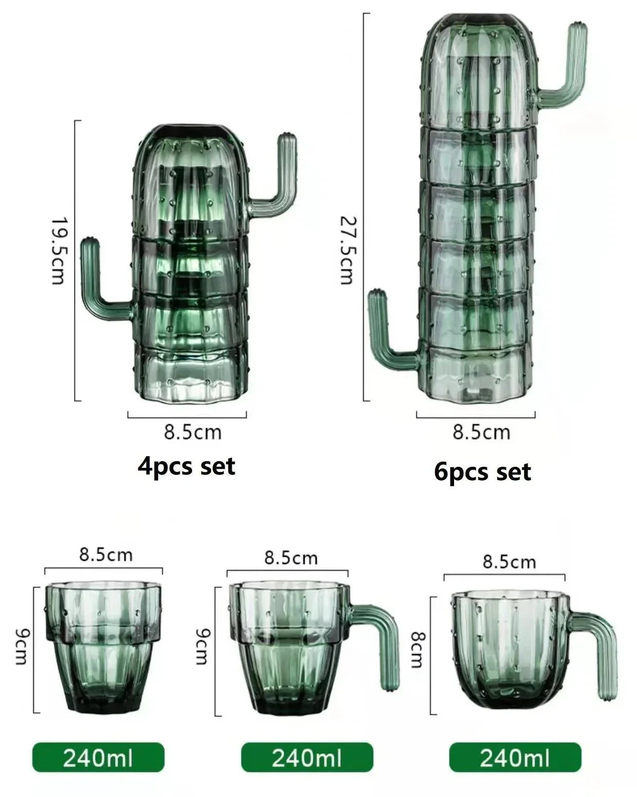 Green Cactus Transparent Stackable Coffee Mug -  - #tag1#