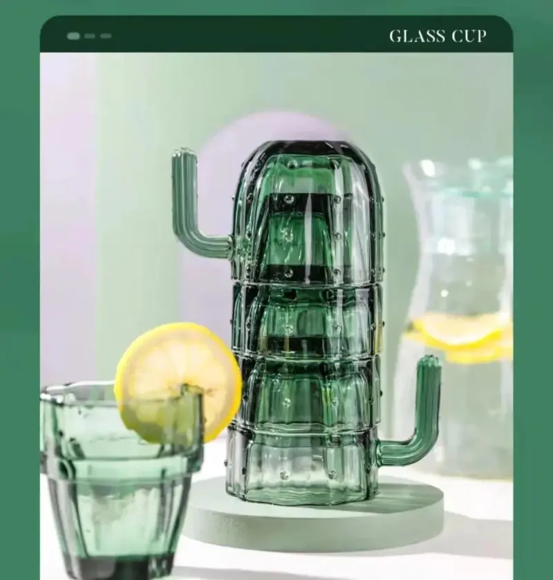 Green Cactus Transparent Stackable Coffee Mug tag1