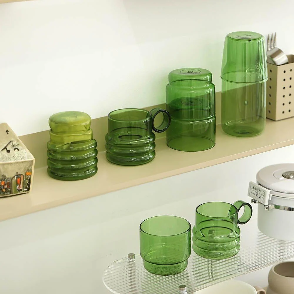 Green Glass Teacup & Saucer Sets -  - #tag1#