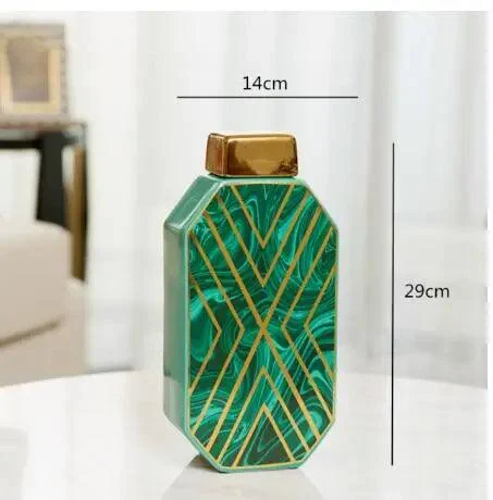 Green Marble Pattern Vase Gold Inlay -