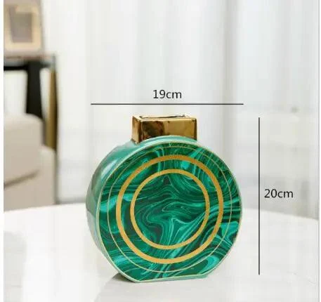 Green Marble Pattern Vase Gold Inlay -