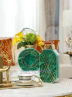 Green Marble Pattern Vase Gold Inlay