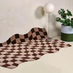 Green Purple Modern Living Room Rug Checkered board Carpet Thickening Bedroom