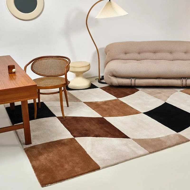 Green Purple Modern Living Room Rug Checkered board Carpet Thickening Bedroom -