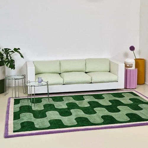Green Purple Modern Living Room Rug Checkered board Carpet Thickening Bedroom -