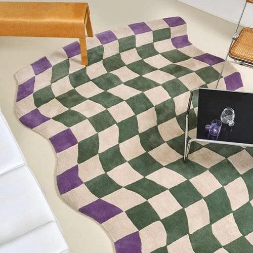 Green Purple Modern Living Room Rug Checkered board Carpet Thickening Bedroom -