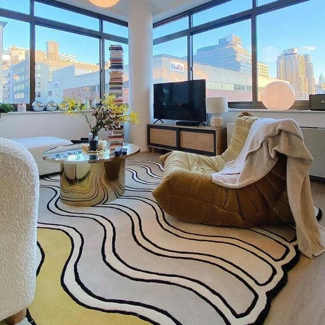 Green Purple Modern Living Room Rug Checkered board Carpet Thickening Bedroom -