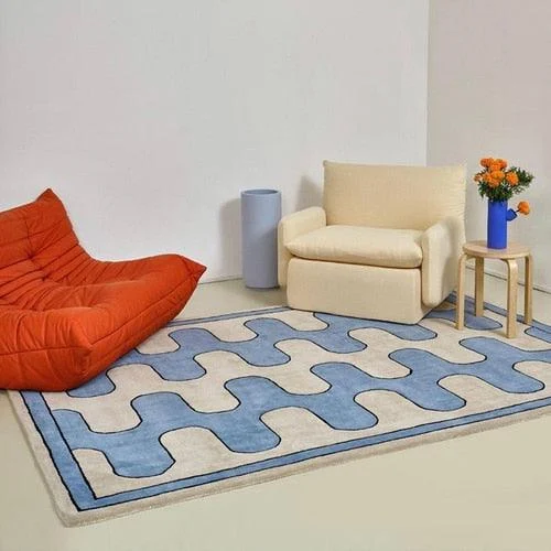 Green Purple Modern Living Room Rug Checkered board Carpet Thickening Bedroom -