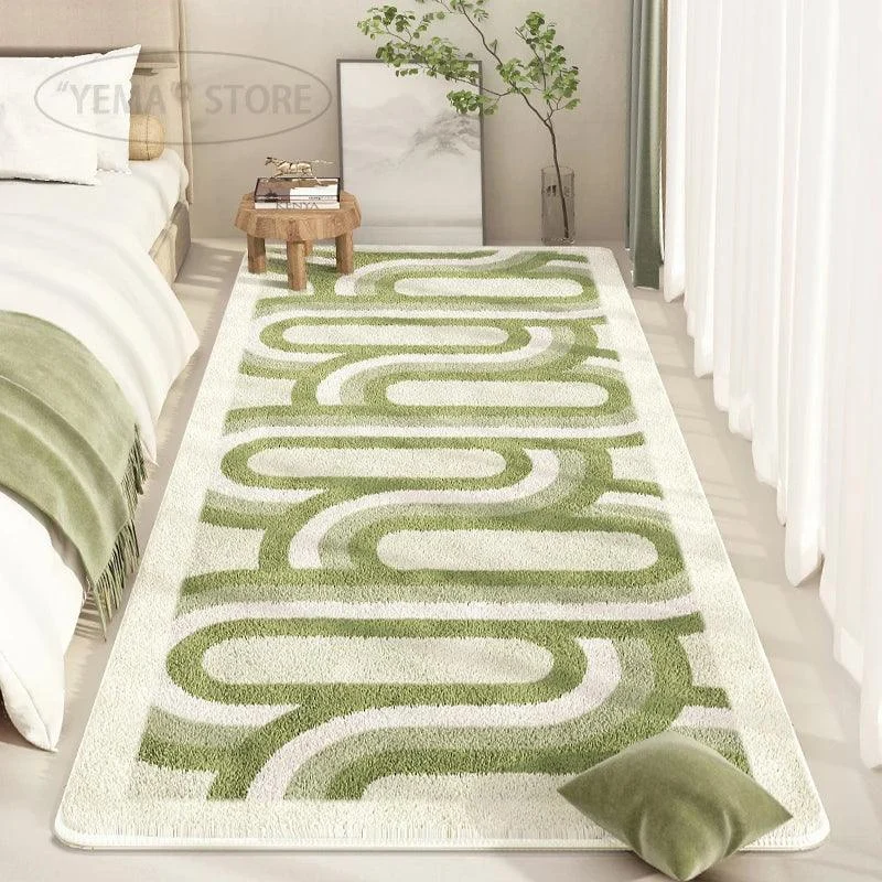Green White Stripe Bright Soft Rug Carpet Living Room Balcony Decoration -