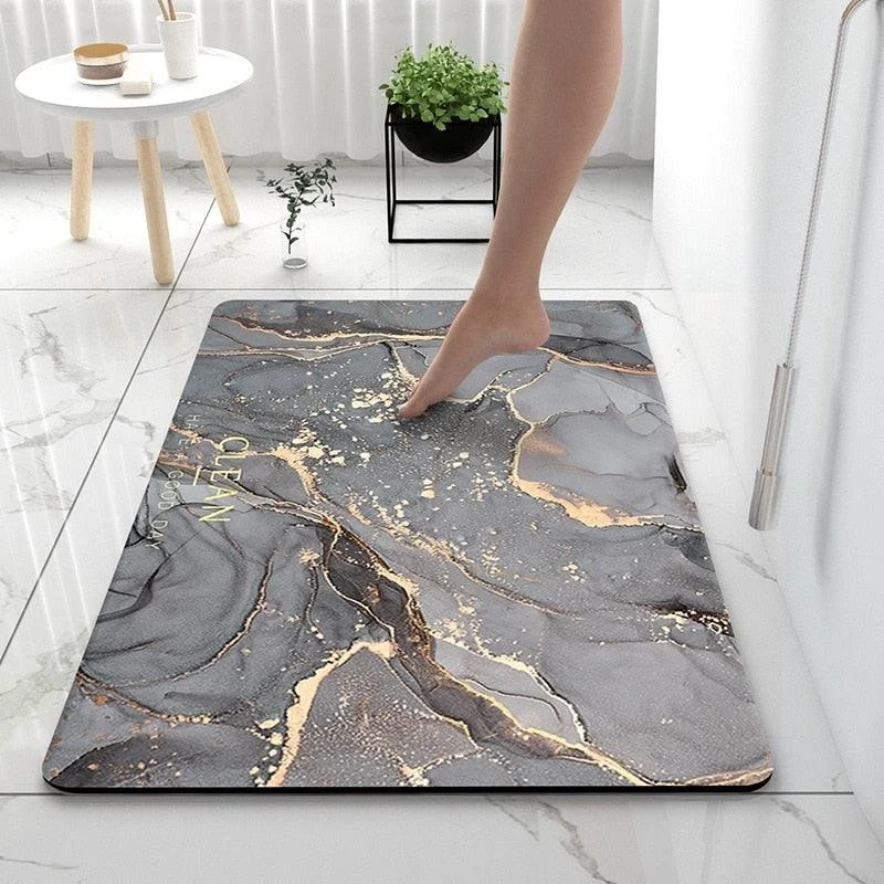 Grey Black Marble Style Bathroom Rugs Soft Floor Mat Absorbent Decor -