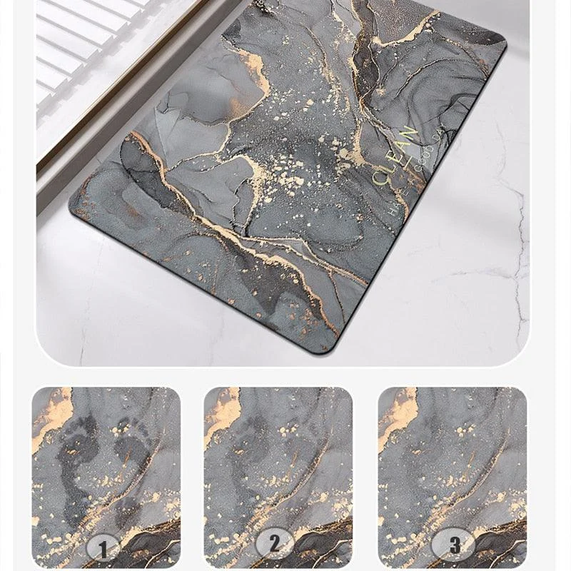 Grey Black Marble Style Bathroom Rugs Soft Floor Mat Absorbent Decor -