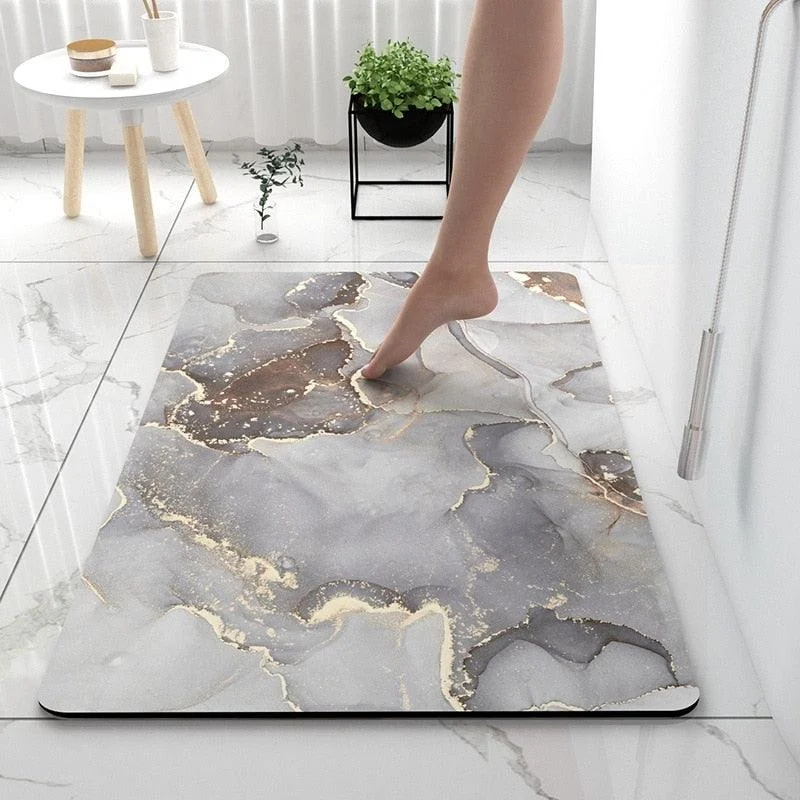 Grey Black Marble Style Bathroom Rugs Soft Floor Mat Absorbent Decor -