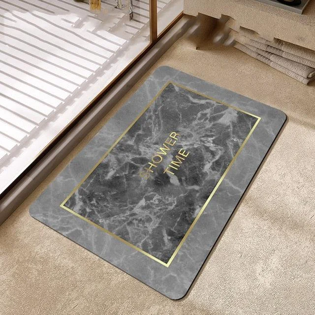 Grey Black Marble Style Bathroom Rugs Soft Floor Mat Absorbent Decor -
