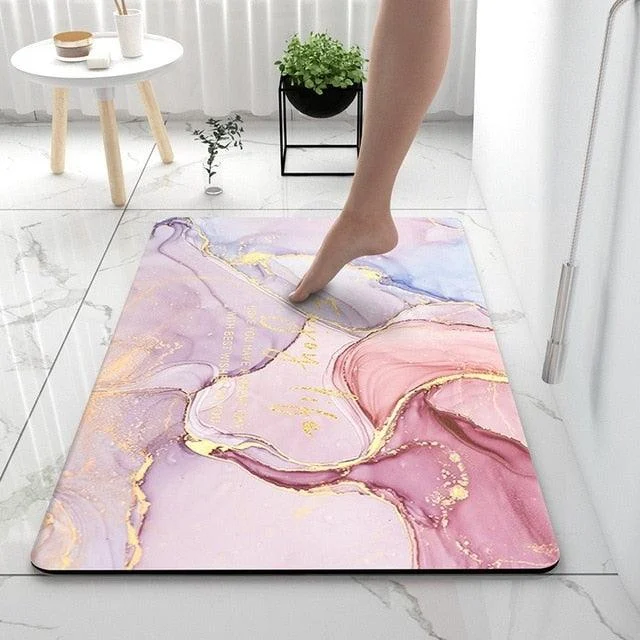 Grey Black Marble Style Bathroom Rugs Soft Floor Mat Absorbent Decor -
