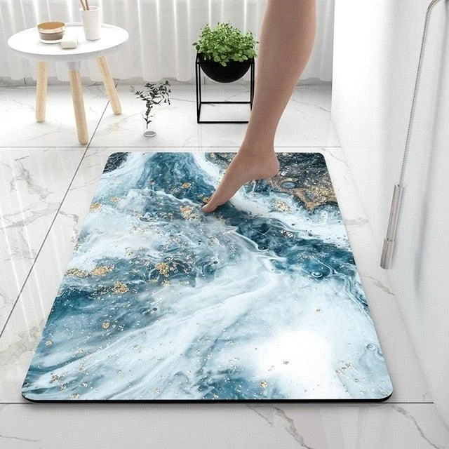 Grey Black Marble Style Bathroom Rugs Soft Floor Mat Absorbent Decor -