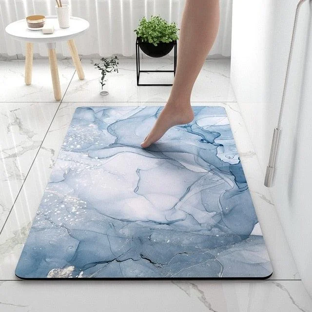 Grey Black Marble Style Bathroom Rugs Soft Floor Mat Absorbent Decor -